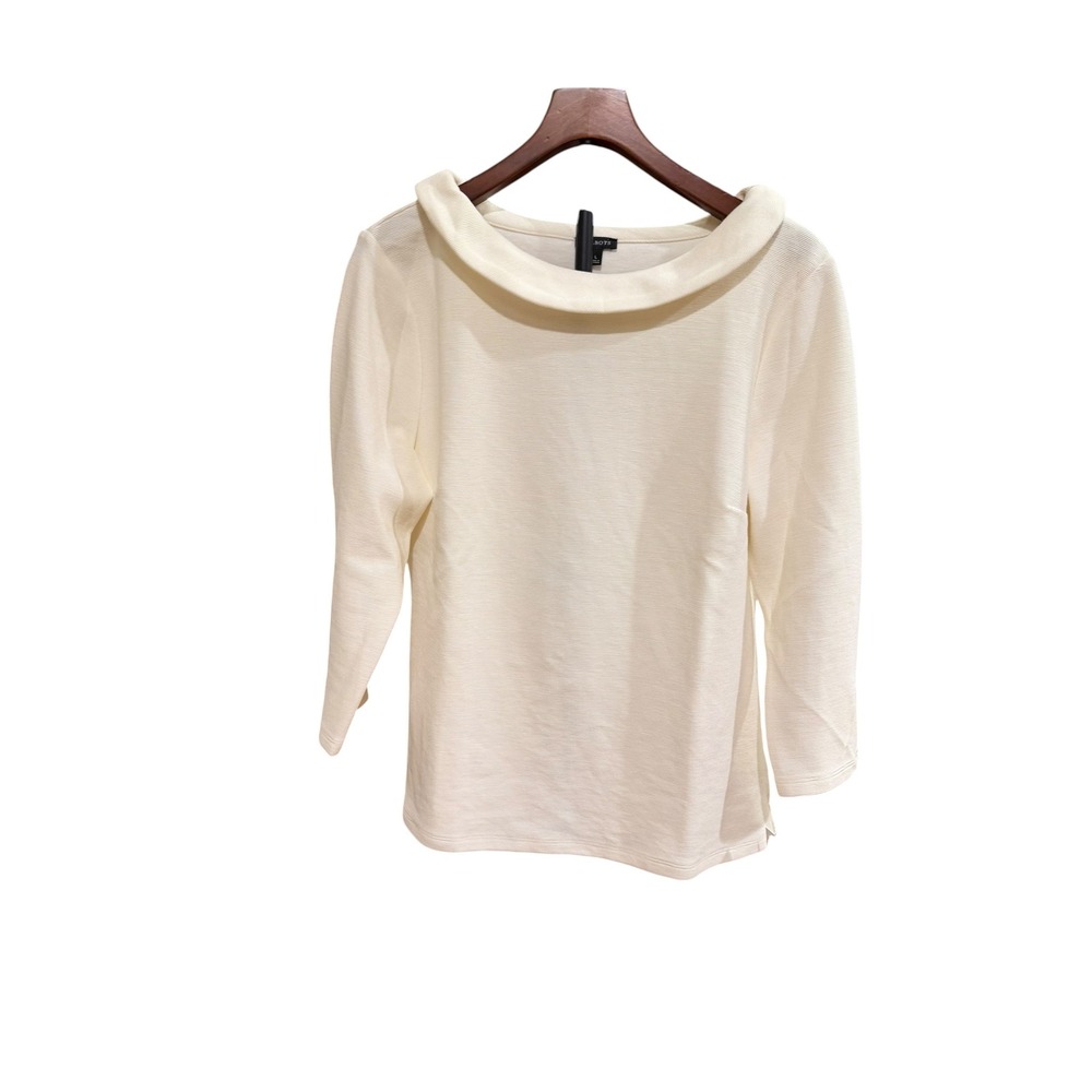 Talbots Ivory Textured Portrait Collar 3/4 Sleeve Top Large NWT Retro Glam Betty